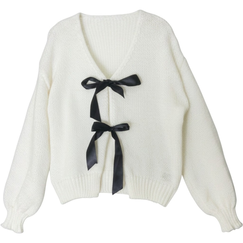 SHEIN Cardigan Sweater Large Bow Front Tie Chunky Knit Coquette Balletcore